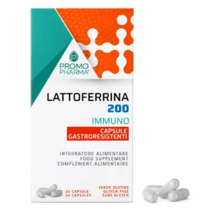 Lattoferrina 200 Immuno 30 capsule PromoPharma, integratore di lattoferrina (200 mg) per le difese immunitarie.