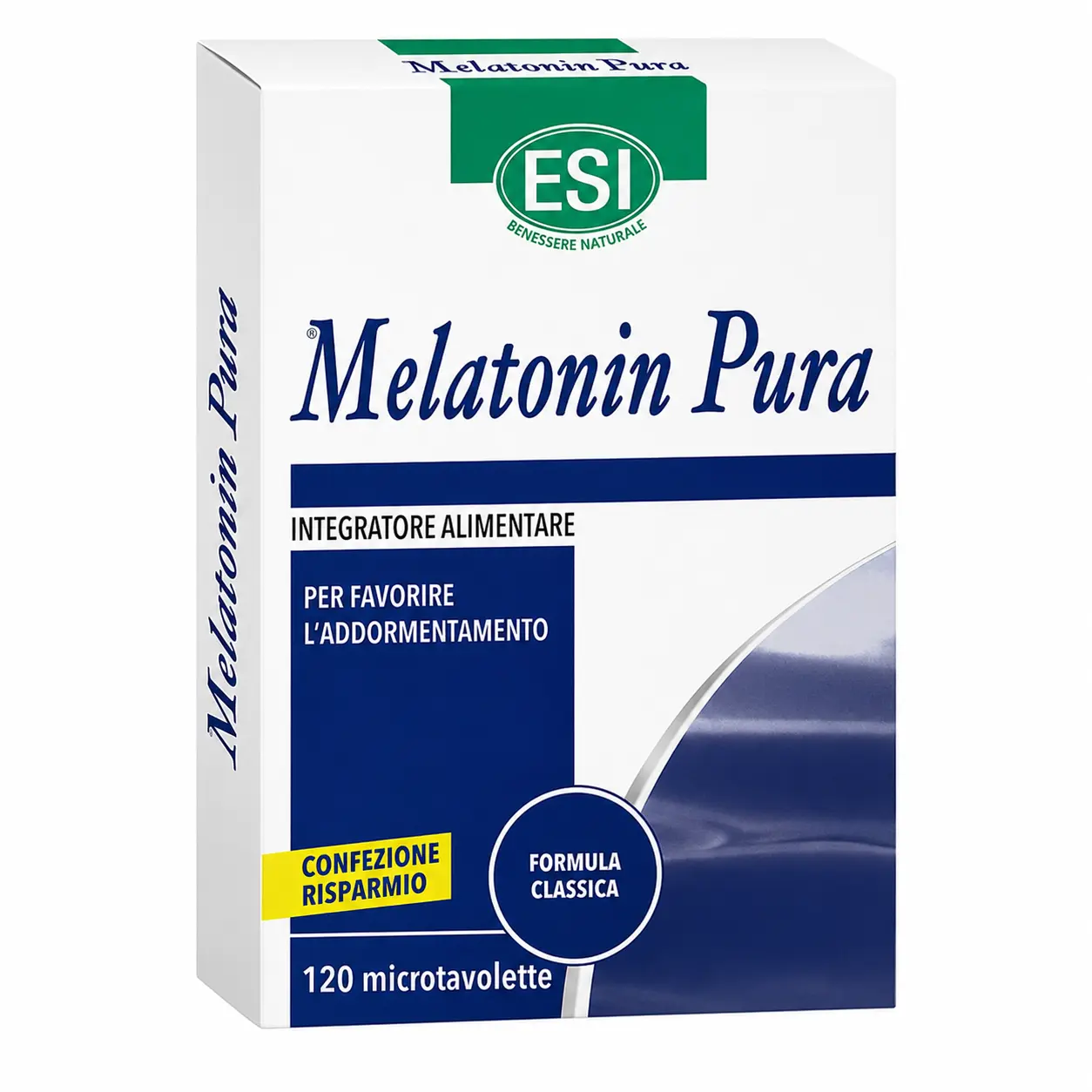 Esi Melatonin Pura 1mg, 120 microtavolette ESI a base di melatonina per favorire l'addormentamento e il sonno.