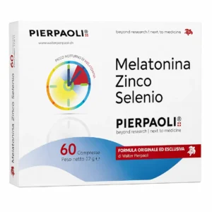 Melatonina Pierpaoli 60 compresse, integratore con melatonina, zinco e selenio per il sonno e il jet-lag.