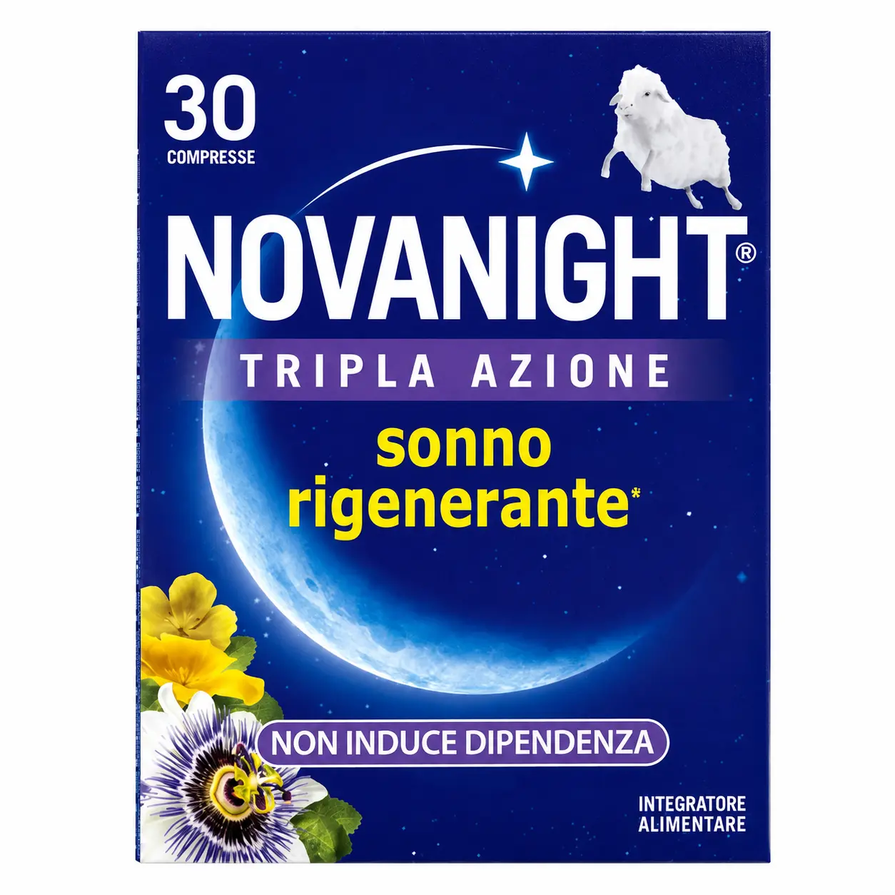 Novanight Tripla Azione, 30 compresse Sanofi con melatonina e passiflora per il sonno.