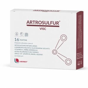 Confezione di Artrosulfur Visc 16 bustine a base di MSM, condroitin solfato, glucosamina, acido ialuronico e boswellia