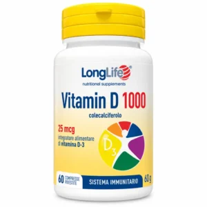 LongLife Vitamina D3 1000 U.I., integratore di vitamina D3 in 60 compresse