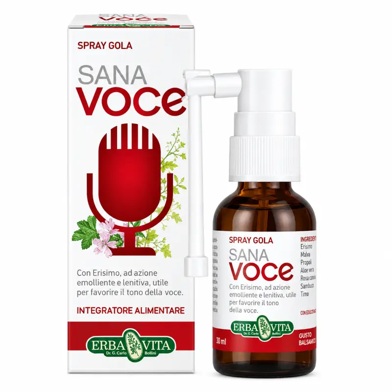 Sana Voce Spray Gola Mucoadesivo 30 ml, integratore spray Erba Vita con erisimo, piantaggine e malva