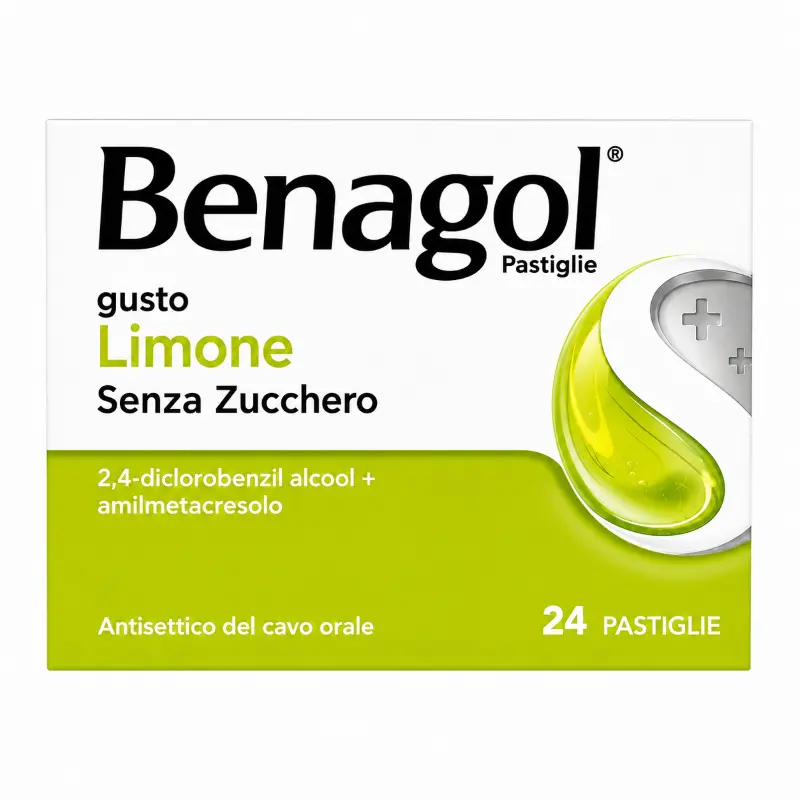 Benagol Limone senza zucchero, 24 pastiglie antisettiche del cavo orofaringeo gusto limone