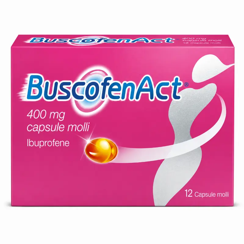 BuscofenAct 400 mg ibuprofene, confezione da 12 capsule molli, medicinale di automedicazione