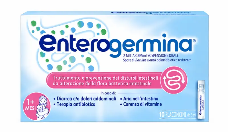 Enterogermina 2 Miliardi, confezione da 10 flaconcini con spore di Bacillus clausii