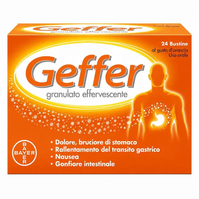 Geffer, confezione da 24 bustine di granulato effervescente con metoclopramide e dimeticone