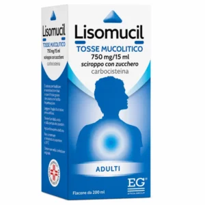 Flacone di Lisomucil Tosse Mucolitico 5% 200 ml a base di carbocisteina con misurino