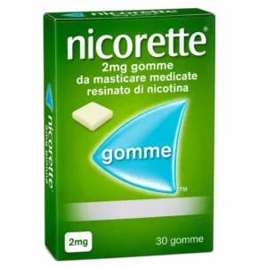 Confezione di Nicorette 2 mg da 30 gomme da masticare medicate alla nicotina