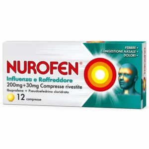 Astuccio di Nurofen Influenza e Raffreddore 12 compresse rivestite con ibuprofene e pseudoefedrina