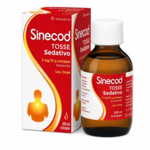 Flacone di Sinecod Tosse Sedativo Sciroppo da 200 ml a base di butamirato citrato con misurino graduato