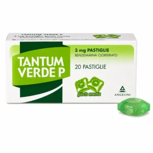 Confezione di Tantum Verde P 3 mg 20 Pastiglie gusto menta a base di benzidamina cloridrato
