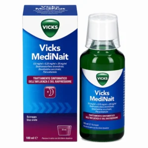 Vicks MediNait Sciroppo 180 ml, flacone in vetro con bicchierino dosatore