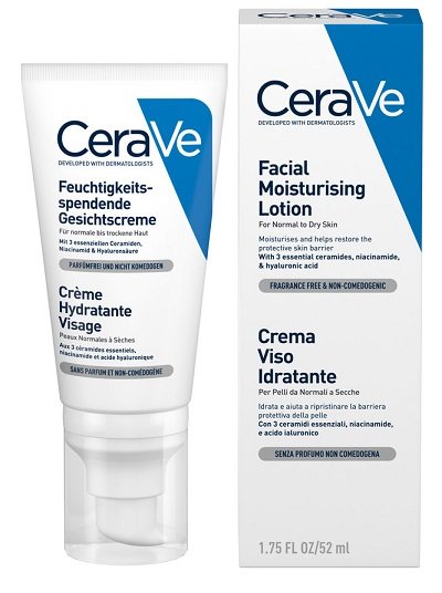 Confezione di CeraVe Crema Viso Idratante 50 ml, prodotto dermocosmetico di CeraVe