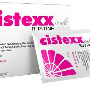Confezione di Cistexx Shedir 14 bustine, integratore con cranberry, uva ursina e ortosifon di Shedir Pharma