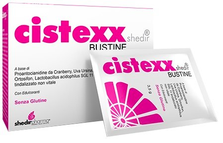 Confezione di Cistexx Shedir 14 bustine, integratore con cranberry, uva ursina e ortosifon di Shedir Pharma