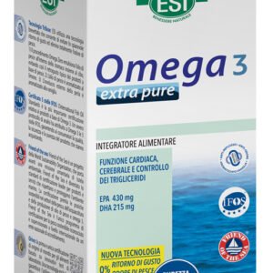Flacone di Esi Omega 3 Extra Pure da 120 perle, integratore di olio di pesce con EPA, DHA e vitamina E