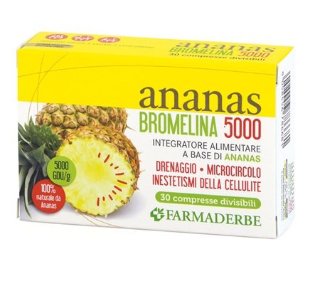 Confezione di Farmaderbe Ananas Bromelina 5000 30 compresse, integratore alimentare di Farmaderbe
