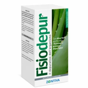 Flacone da 315 g di Fisiodepur, integratore depurativo con aloe vera e misurino dosatore