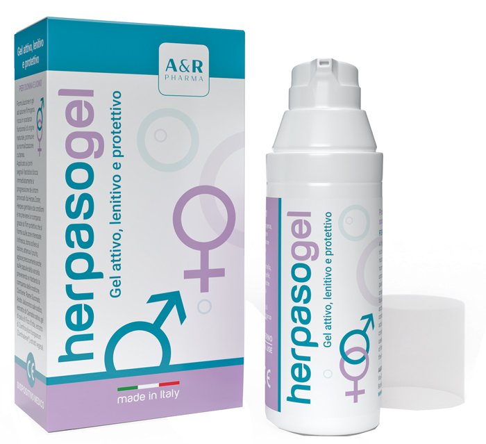 Confezione di Herpasogel Attivo Gel Lenitivo 50 ml, prodotto dermocosmetico
