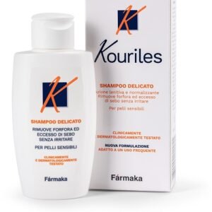 Confezione di Kouriles Shampoo Antiforfora 100 ml, prodotto per la cura dei capelli