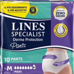 Confezione da 10 pezzi di Lines Specialist Dermo Pants Maxi taglia M, mutandina assorbente unisex.