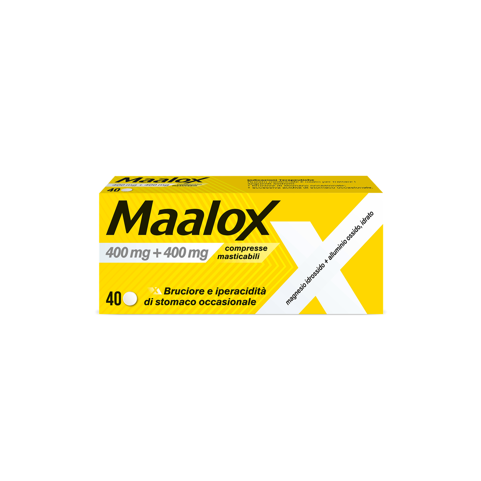 Confezione di Maalox Masticabili 400 mg + 400 mg 40 compresse, medicinale da banco