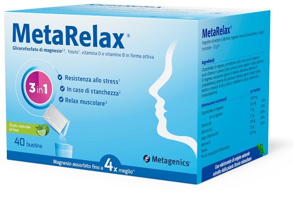 Confezione di Metarelax New 40 bustine, integratore alimentare