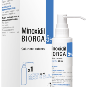 Confezione di Minoxidil Biorga Soluzione Cutanea 5% 60 ml, medicinale da banco