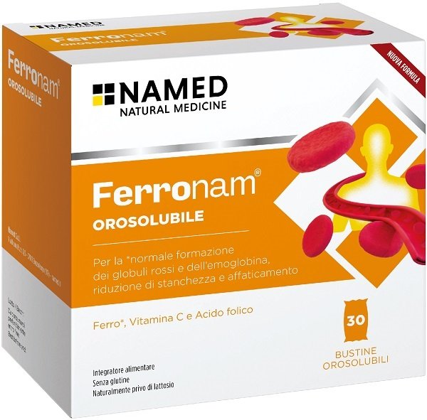 Confezione di Named Ferronam Orosolubile 30 bustine, integratore alimentare di Named