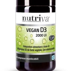 Confezione di Nutriva Vegan D3 2000 UI 60 compresse, integratore alimentare di Nutriva