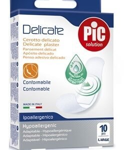 Confezione di PIC Cerotto Delicate 25x72 da 10 pezzi, cerotti grandi in tessuto non tessuto.