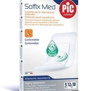 Confezione di PIC Cerotto Soffix Med 10x12 da 5 pezzi, medicazione post operatoria in tessuto non tessuto.