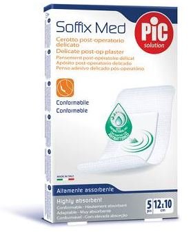 Confezione di PIC Cerotto Soffix Med 10x12 da 5 pezzi, medicazione post operatoria in tessuto non tessuto.