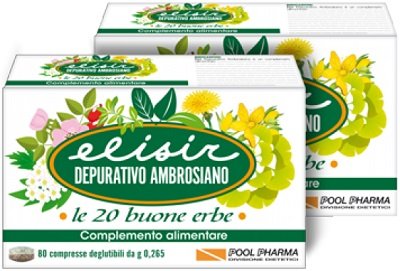 Confezione di Elisir Depurativo Ambrosiano 80 mini-compresse Pool Pharma con le 20 buone erbe.