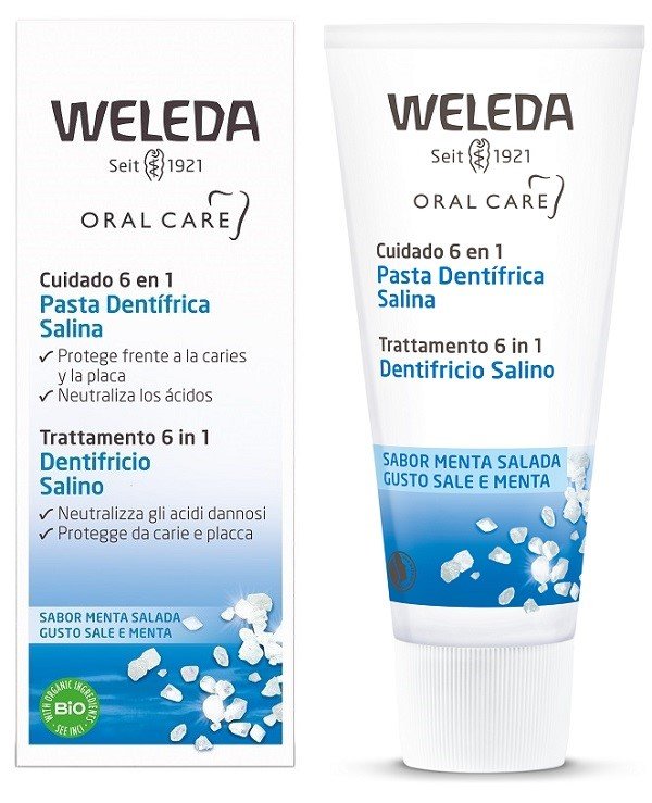 Weleda Dentifricio Salino 75 ml, gel dentifricio senza fluoro con sale marino.