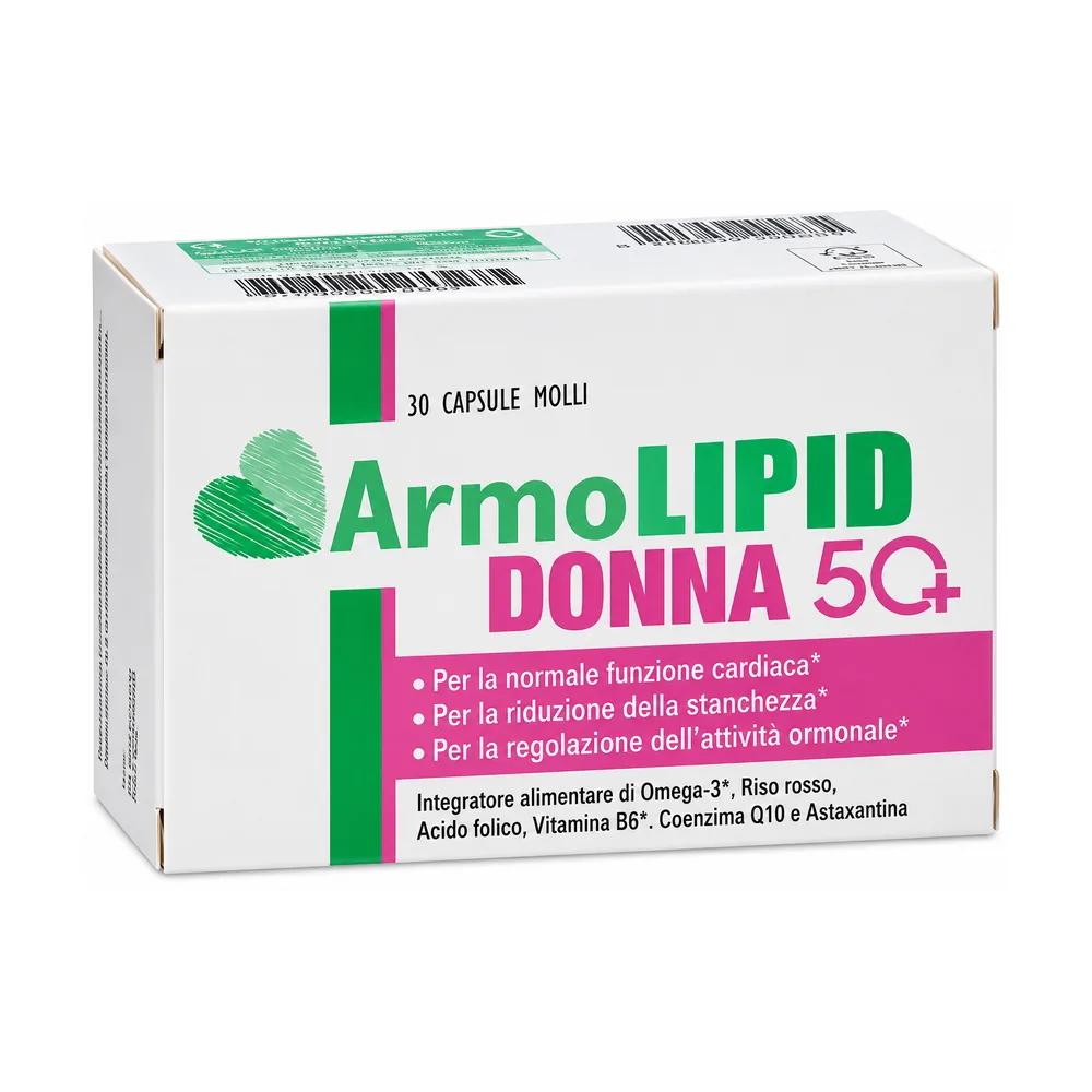 Armolipid Donna 50+ 30 capsule molli integratore con omega-3 riso rosso e vitamina B6.
