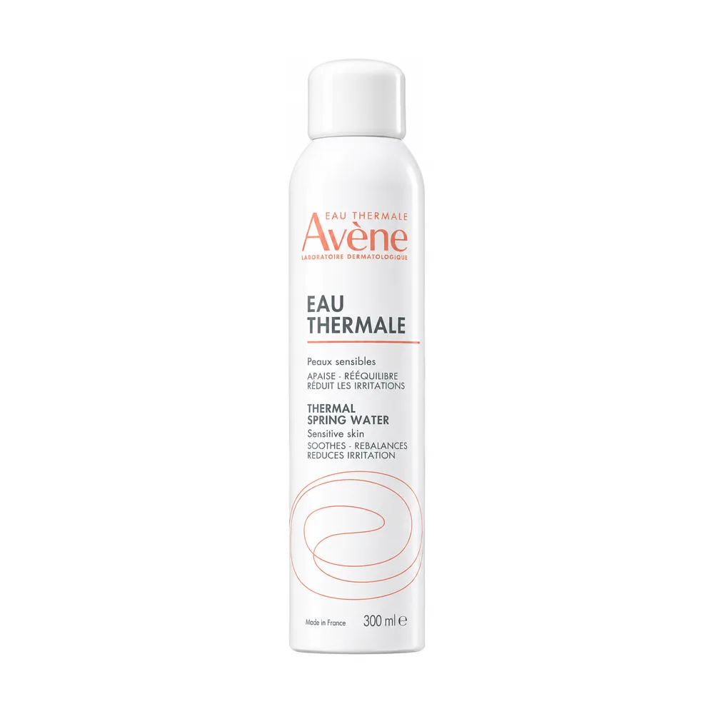 Avène Acqua Termale Spray, flacone da 300 ml per pelle sensibile di viso e corpo.