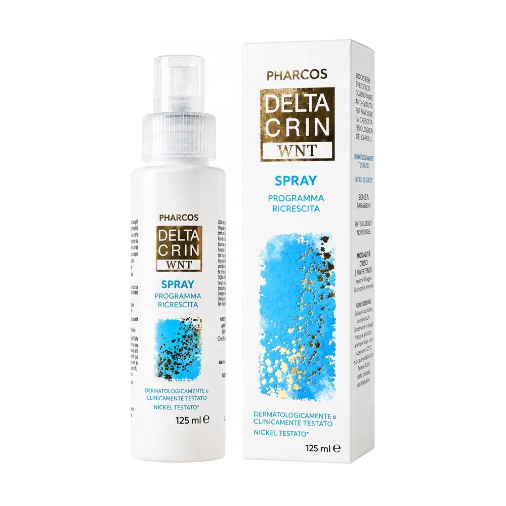 Deltacrin Spray Pharcos 125 ml, spray senza alcool per capelli e cuoio capelluto.