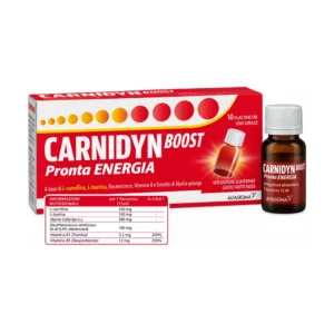 Carnidyn Boost 10 flaconcini integratore energetico senza caffeina con vitamine B1 e B5.