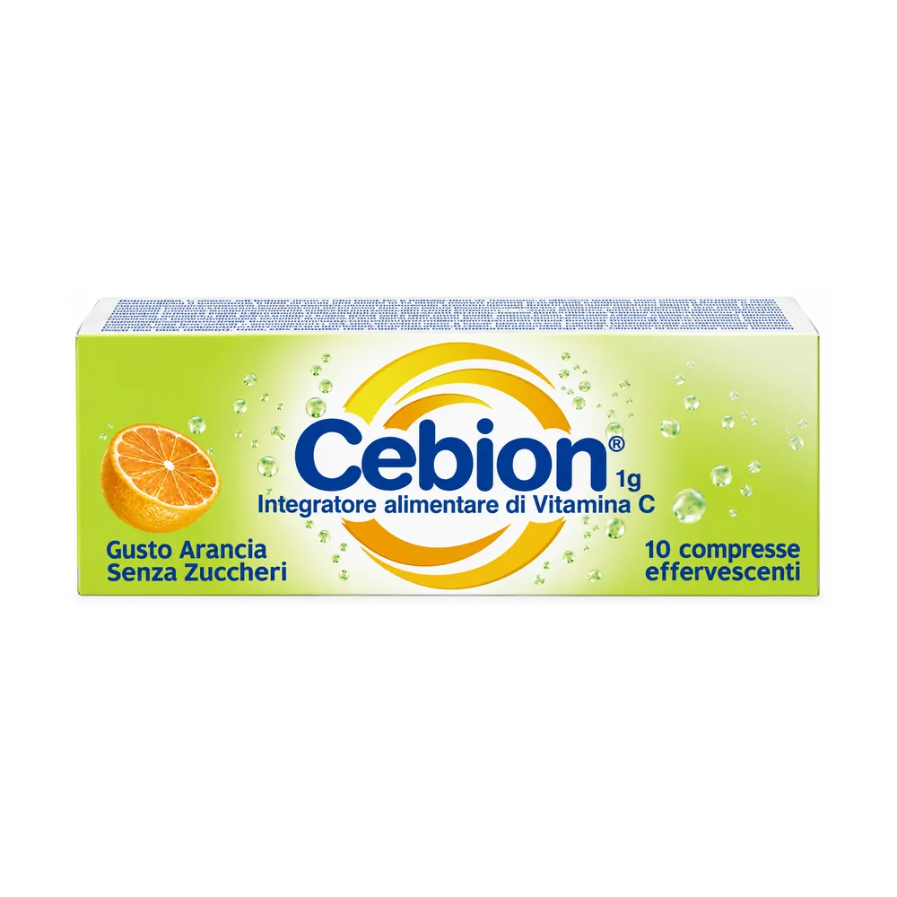 Cebion Effervescente Senza Zucchero arancia, 10 compresse da 1000 mg di vitamina C.