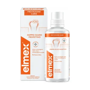 Elmex Protezione Carie Collutorio 400 ml, flacone al fluoruro amminico senza alcool.