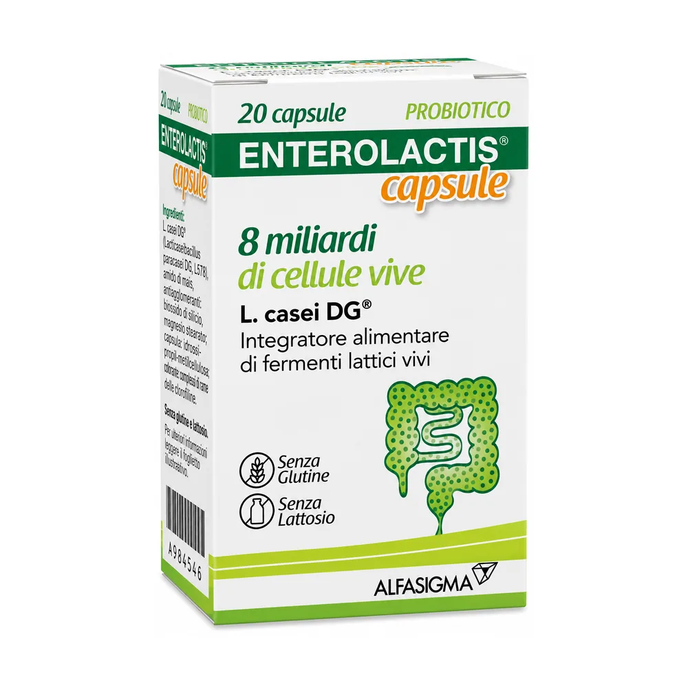 Enterolactis MD8 20 capsule integratore di fermenti lattici L. casei DG 8 miliardi.