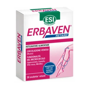Astuccio di Erbaven Retard 30 ovalette con rutina, vite rossa e rusco titolati.