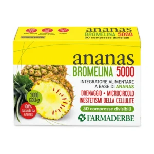 Confezione da 30 compresse di Ananas Bromelina 5000 Farmaderbe con bromelina da gambi di ananas.