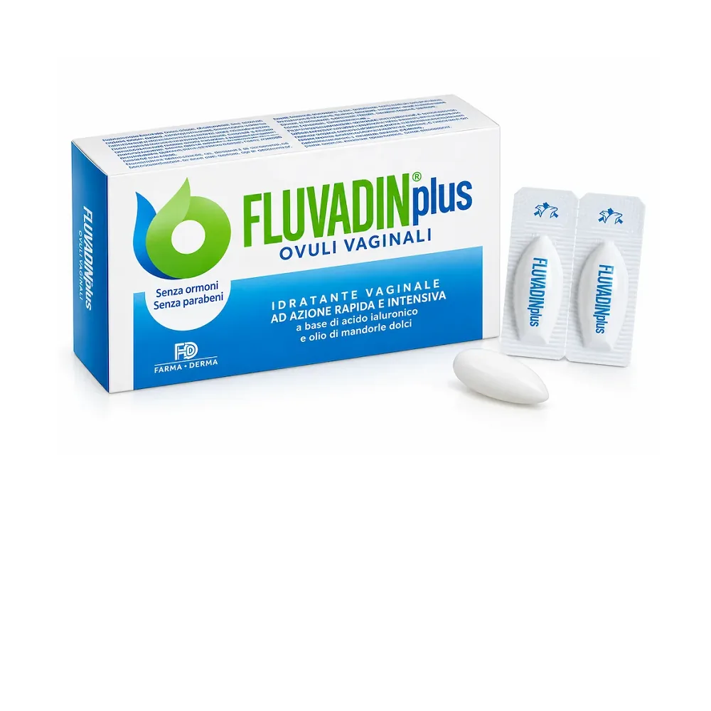 Fluvadin Plus ovuli vaginali con acido ialuronico, confezione da 10 pezzi.