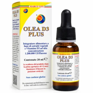Flacone di Olea D3 Plus Herboplanet da 20 ml, vitamina D3 in gocce su olio extravergine di oliva.