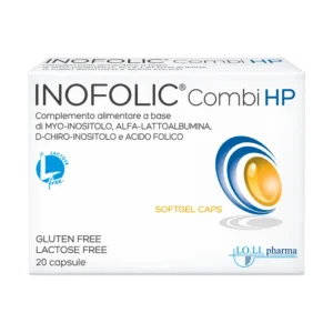Inofolic Combi HP 20 capsule softgel con myo-inositolo, D-chiro-inositolo e acido folico.