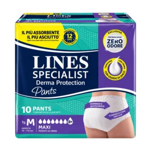 Confezione da 10 pezzi di Lines Specialist Dermo Pants Maxi taglia M, mutandina assorbente unisex.