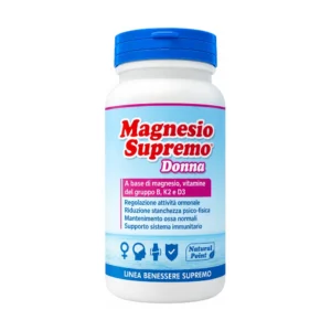 Magnesio Supremo Donna 150 g, integratore in polvere di magnesio con vitamine B6, folato, B12, K2 e D3.